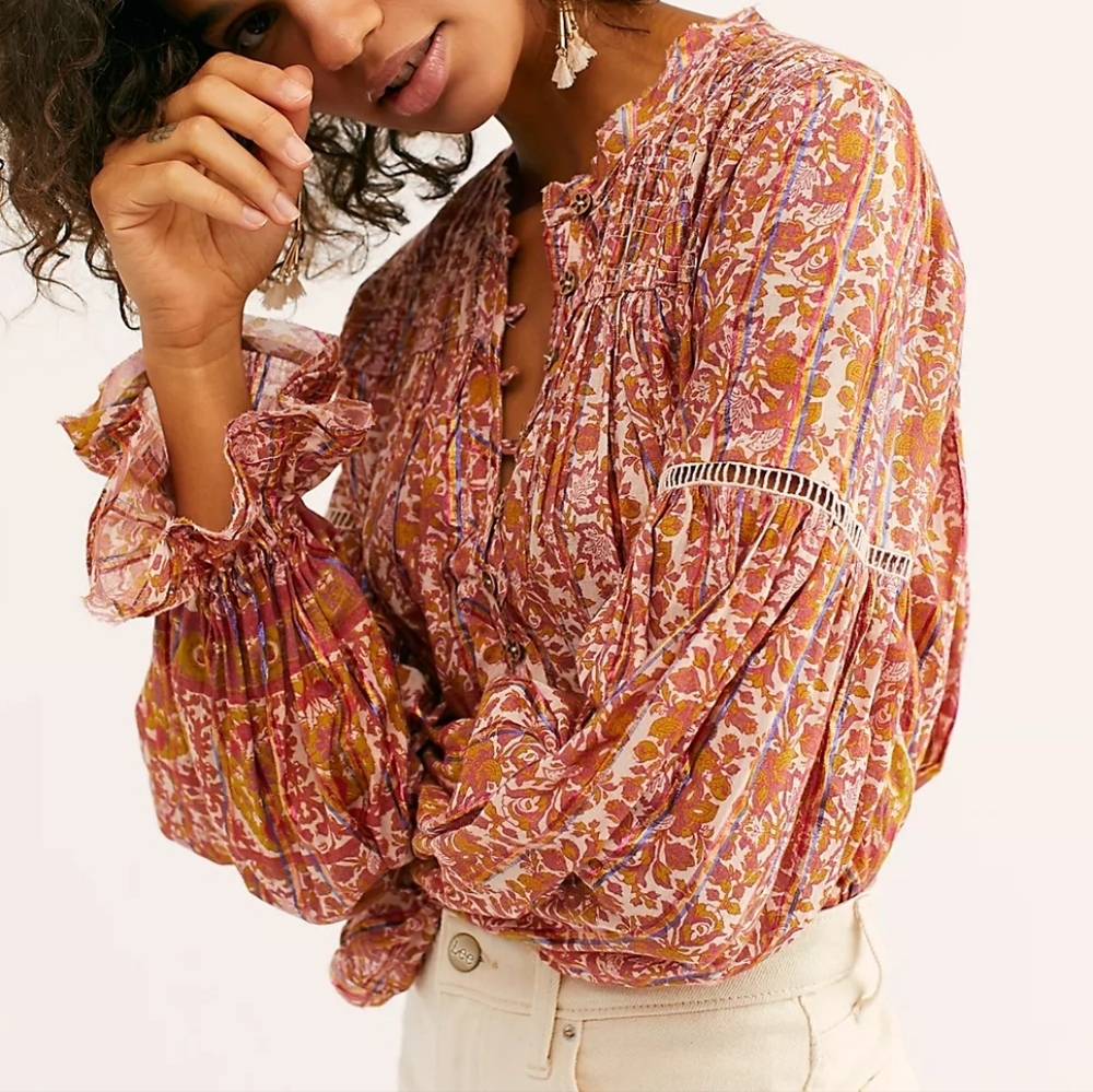 free people ♡ bali bohemian disco top xs boho gypsy 70s retro eclectic floral